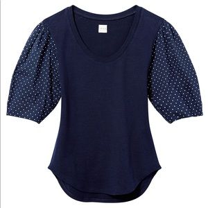 RT La Vie Rib Jersey Top w/ Dot Voile Sleeves